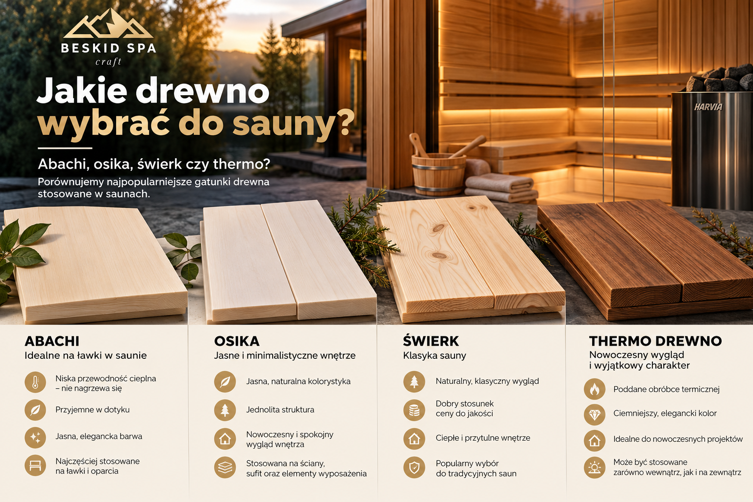 Jakie drewno wybrać do sauny? Abachi, osika, świerk czy thermo?